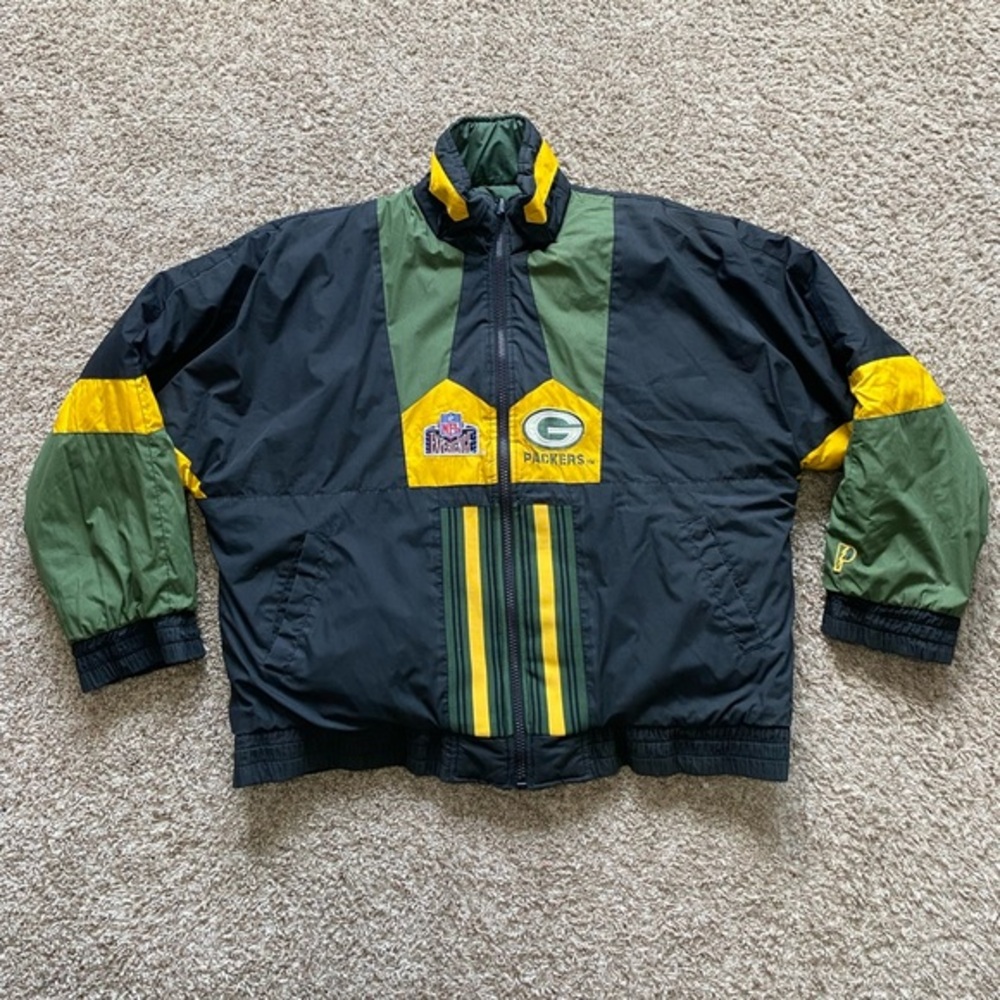 Vintage Reversible Green Bay Packers‎ Pro Player NFL Jacket Puffer Coat Men's XL